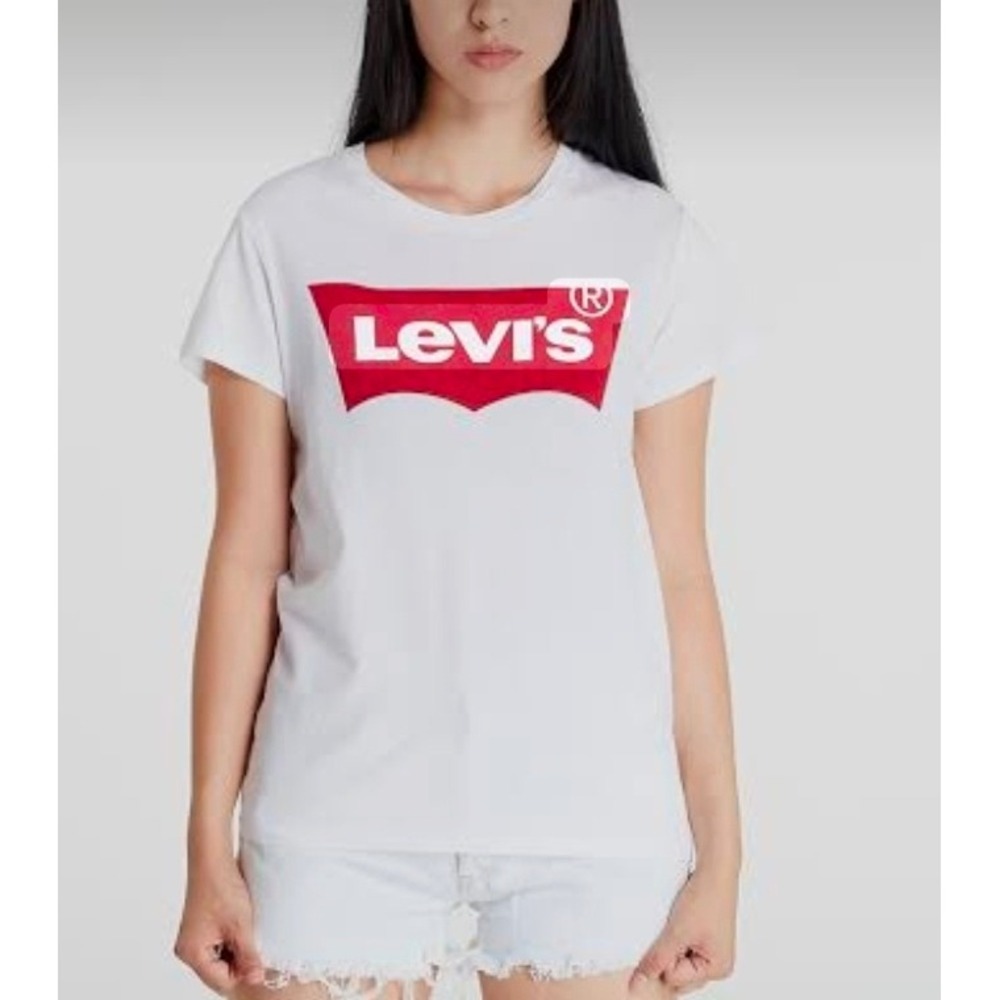 Levi's Graphic Tee Women Small White Batwing Logo Shirt Casual Streetwear Basic